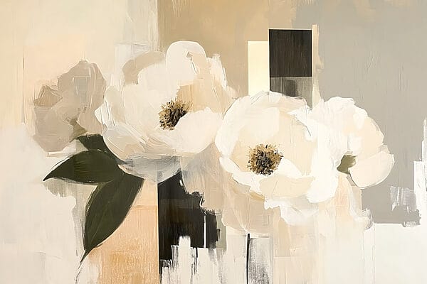 Schilderij van witte bloemen Schilderij van witte bloemen