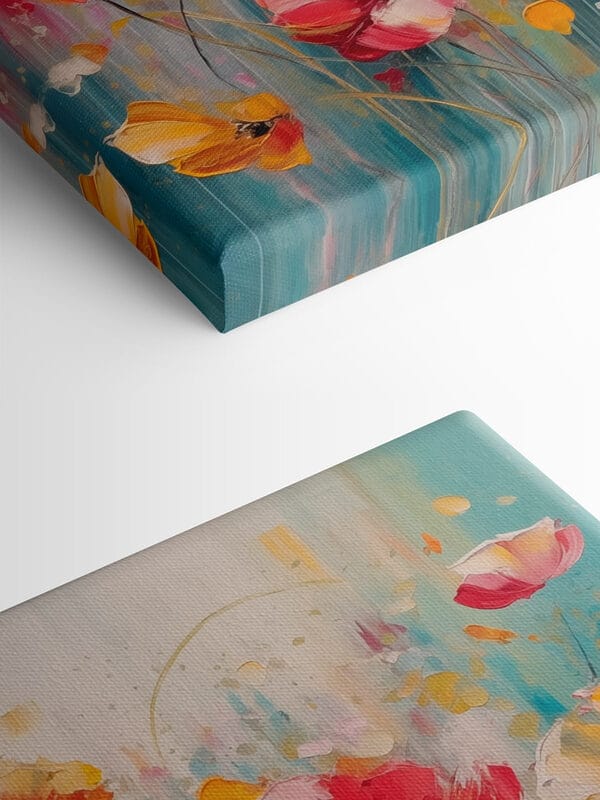 Schilderij van bloemen op een blauwe achtergrond Schilderij van bloemen op een blauwe achtergrond