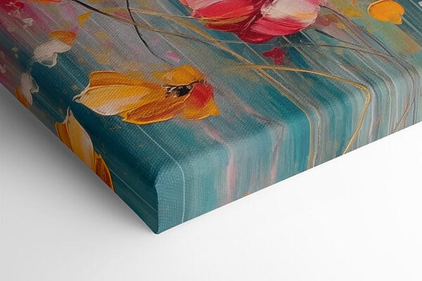 Schilderij van bloemen op een blauwe achtergrond Schilderij van bloemen op een blauwe achtergrond