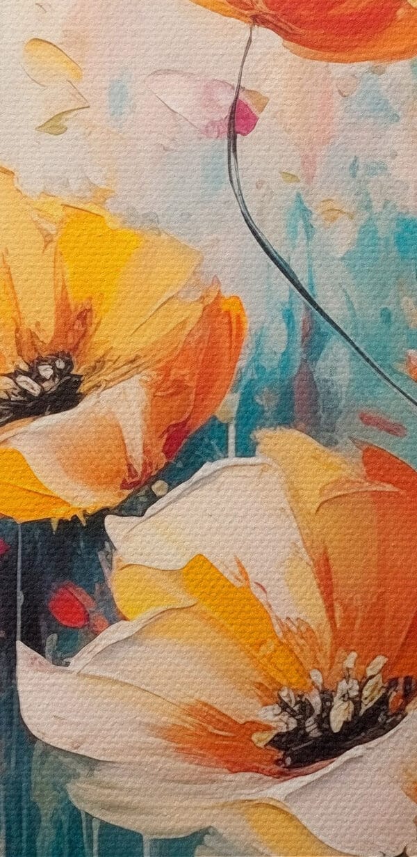 Schilderij van bloemen op een blauwe achtergrond Schilderij van bloemen op een blauwe achtergrond