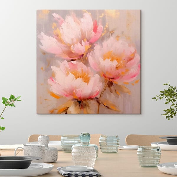 Schilderij van roze bloemen Schilderij van roze bloemen