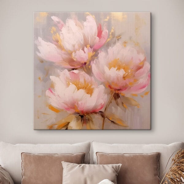 Schilderij van roze bloemen Schilderij van roze bloemen