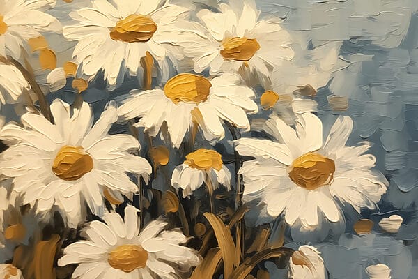 Schilderij van witte en gele bloemen Schilderij van witte en gele bloemen