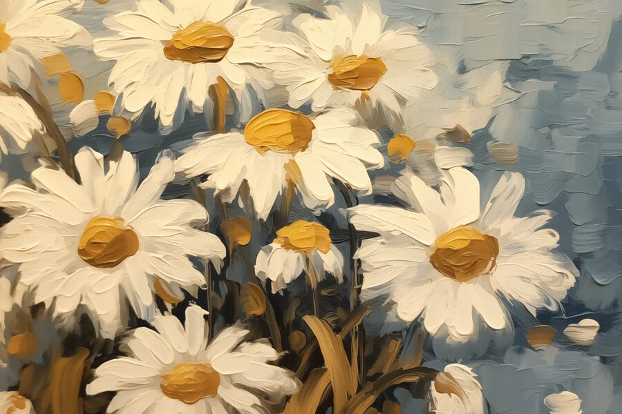 Schilderij van witte en gele bloemen Schilderij van witte en gele bloemen