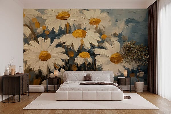Schilderij van witte en gele bloemen Schilderij van witte en gele bloemen