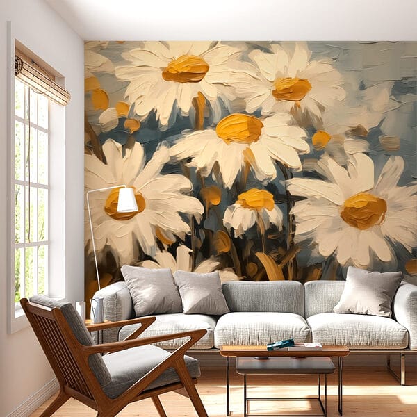 Schilderij van witte en gele bloemen Schilderij van witte en gele bloemen
