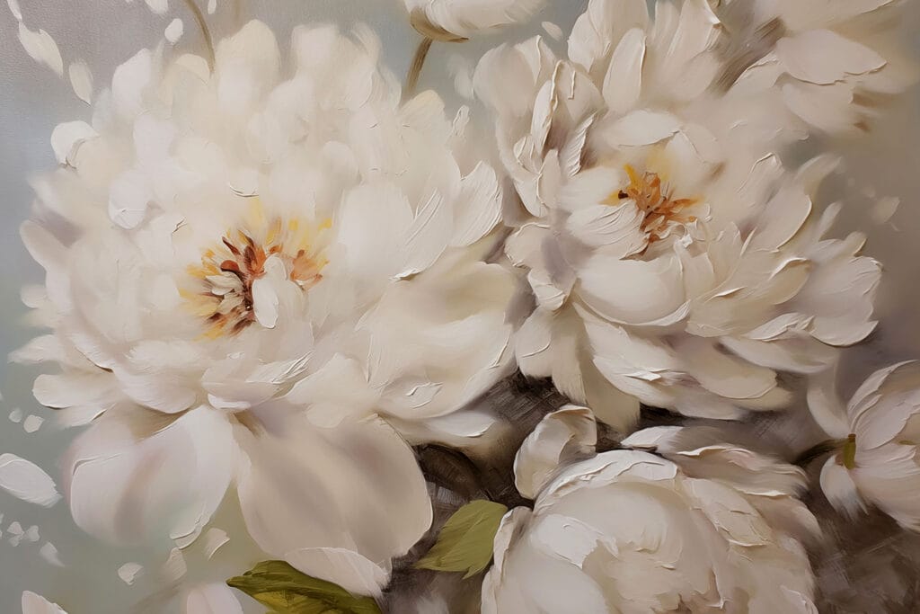 Schilderij van witte bloemen Schilderij van witte bloemen