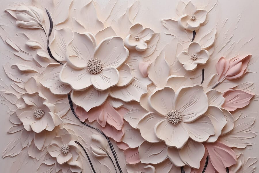 Witte en roze bloemen op een wit oppervlak