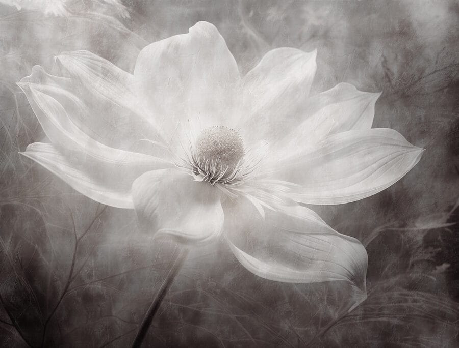 Witte bloem met zwart hart