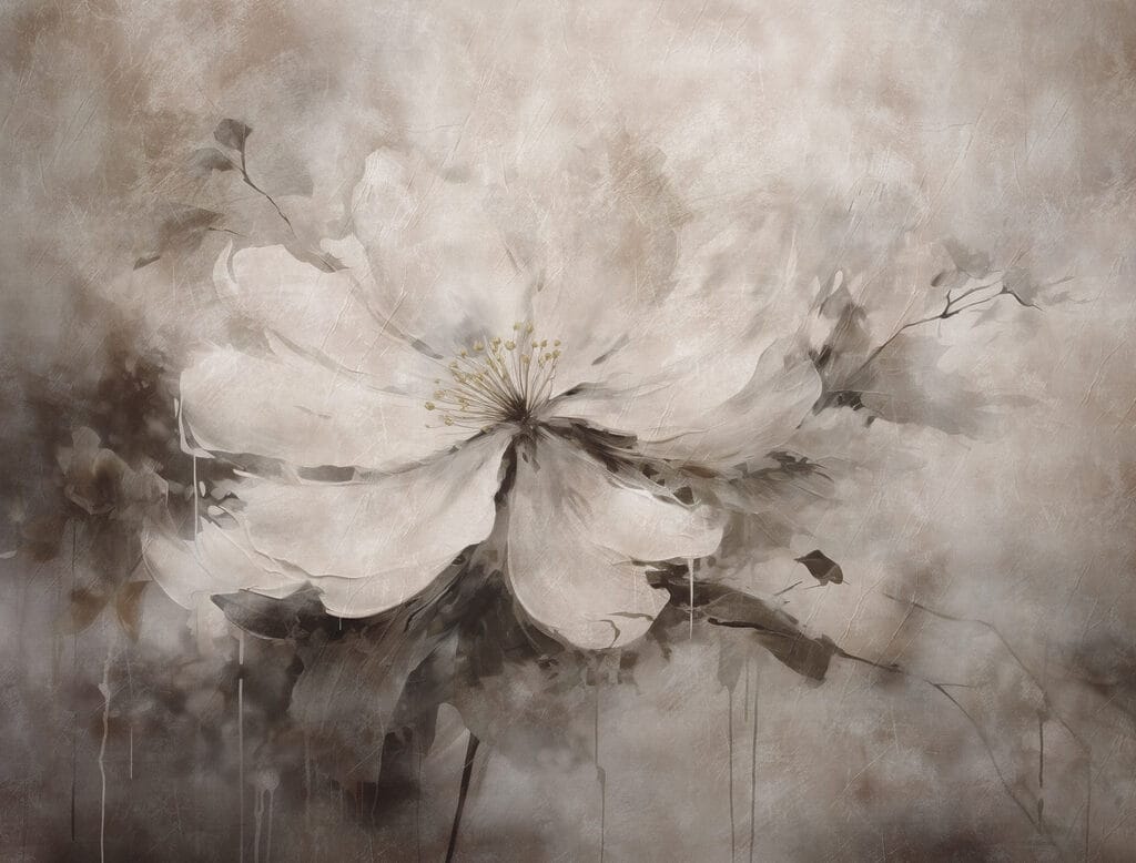 Schilderij van een witte bloem Schilderij van een witte bloem