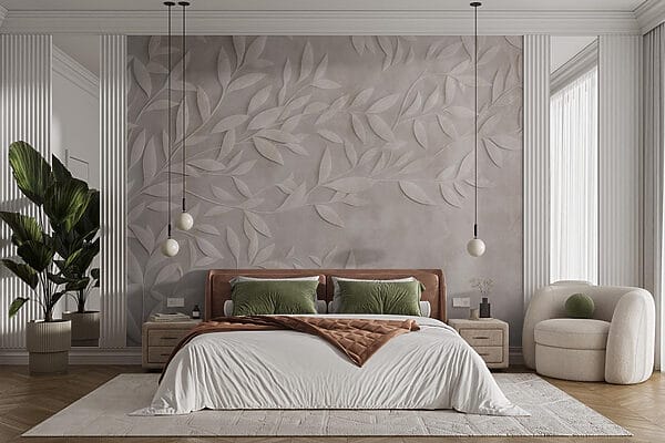 Wit bladmotief op een muur Wit bladmotief op een muur