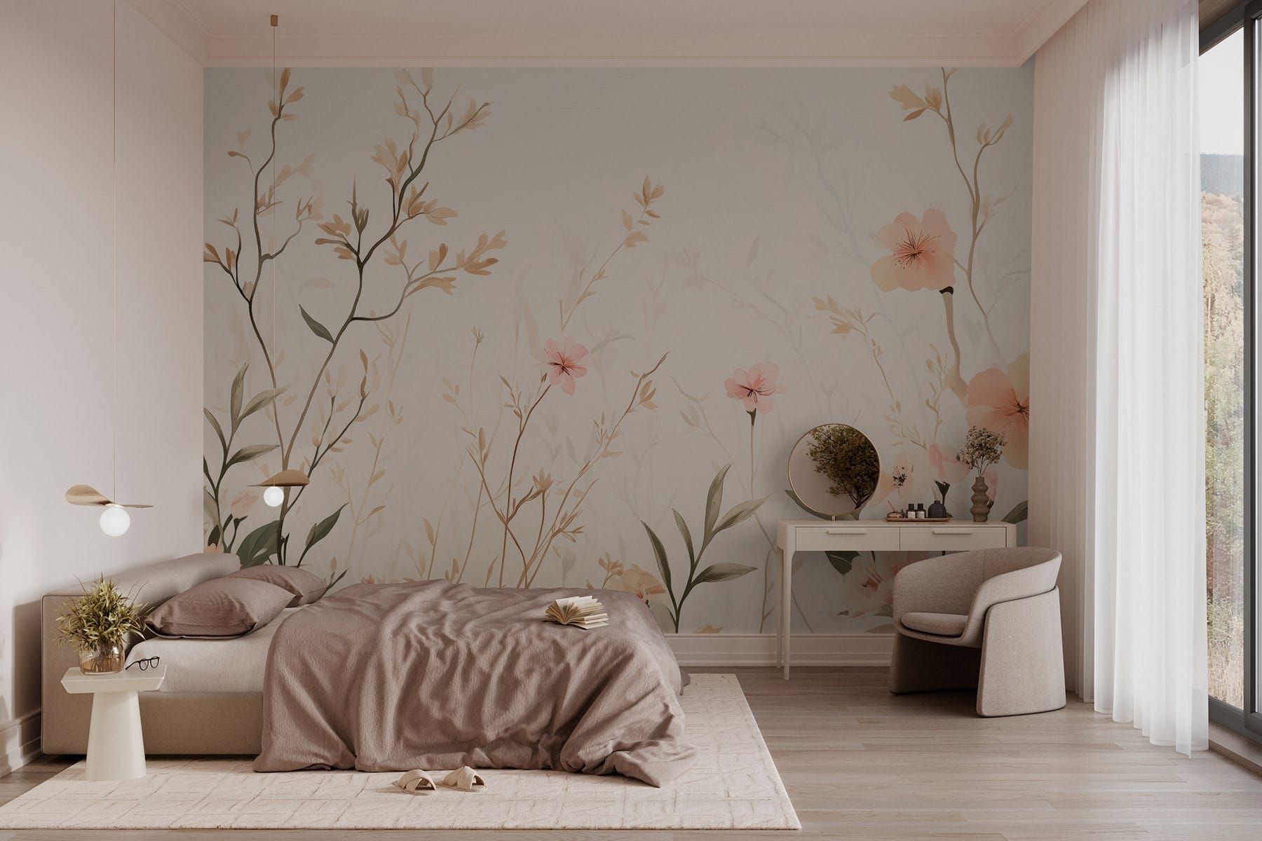 Wallpaper with flowers and leaves Wallpaper with flowers and leaves