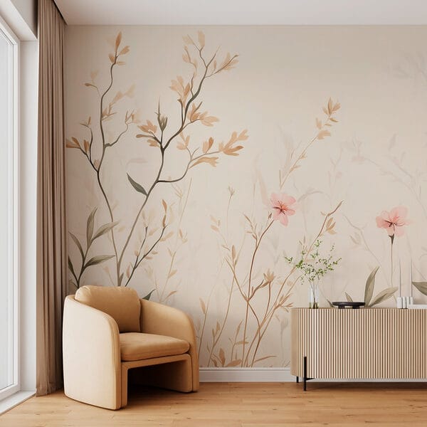 Behang met bloemen en bladeren Behang met bloemen en bladeren