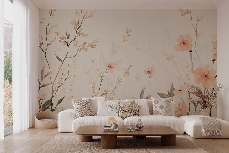Behang met bloemen en bladeren Behang met bloemen en bladeren