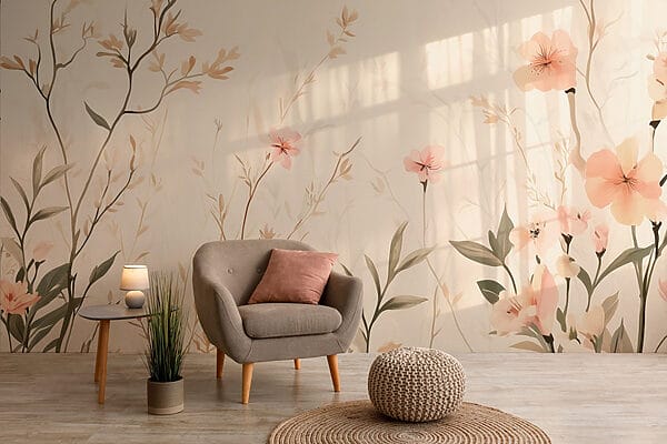 Behang met bloemen en bladeren Behang met bloemen en bladeren