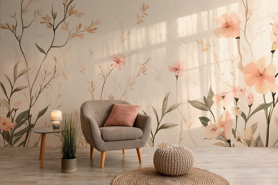 Behang met bloemen en bladeren Behang met bloemen en bladeren