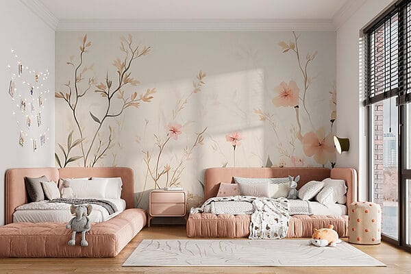 Behang met bloemen en bladeren Behang met bloemen en bladeren