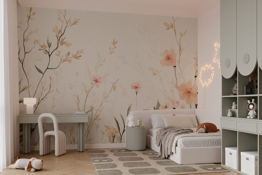 Wallpaper with flowers and leaves Wallpaper with flowers and leaves