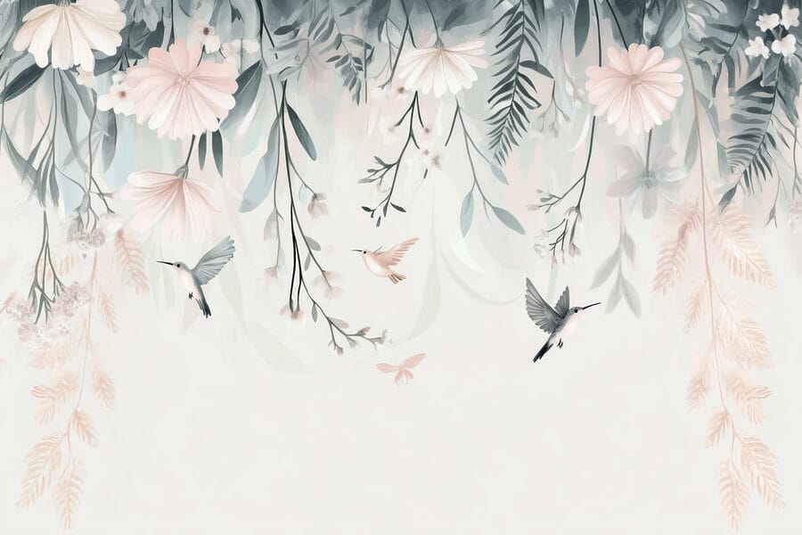 Vogel vliegt over bloemen
