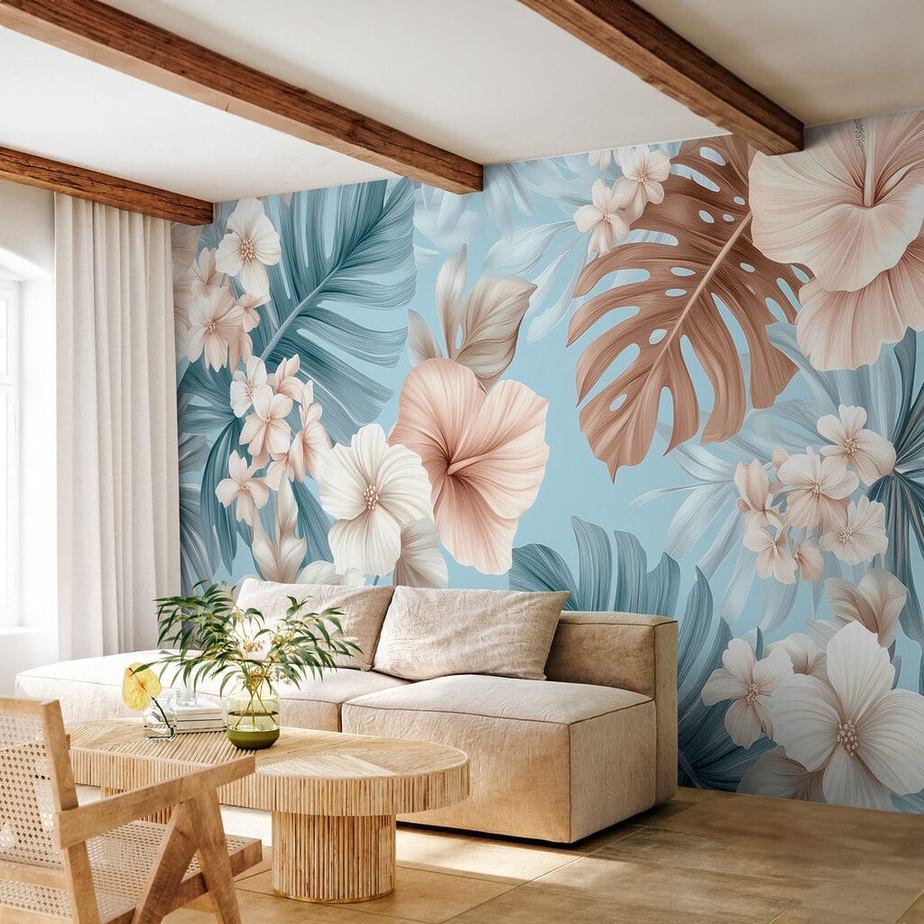 Floral pattern with white and brown flowers