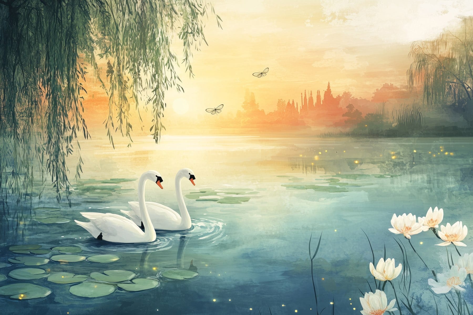 Two swans in a lake