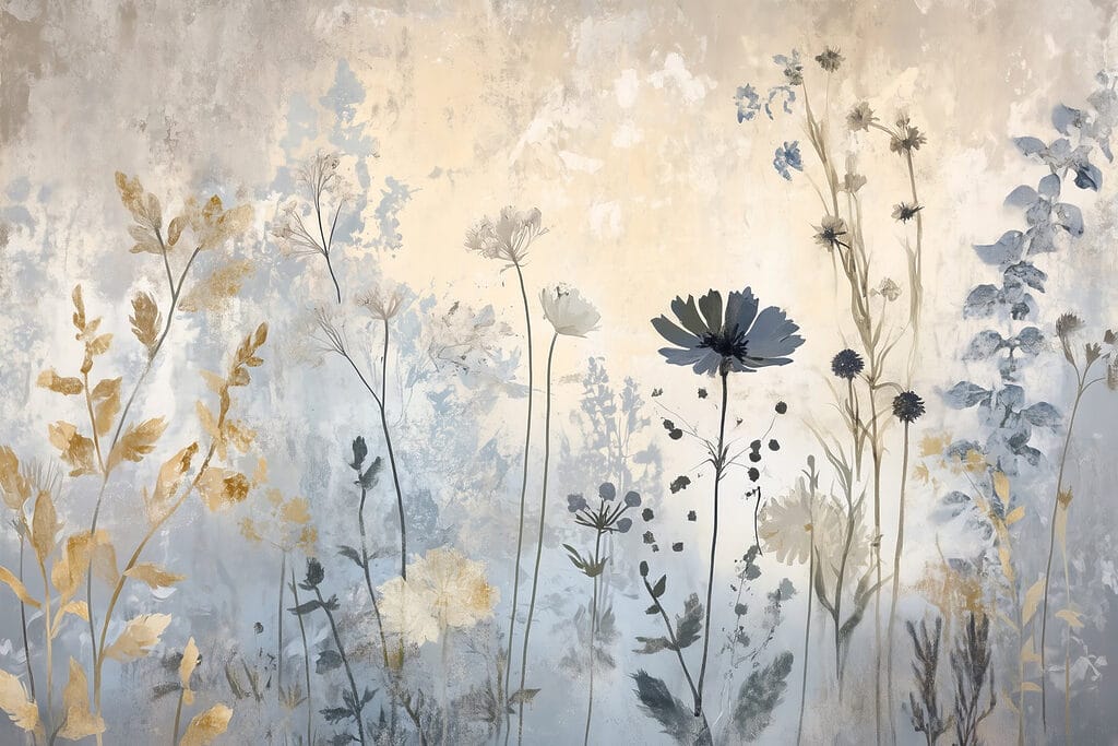 Schilderij van bloemen op een muur Schilderij van bloemen op een muur