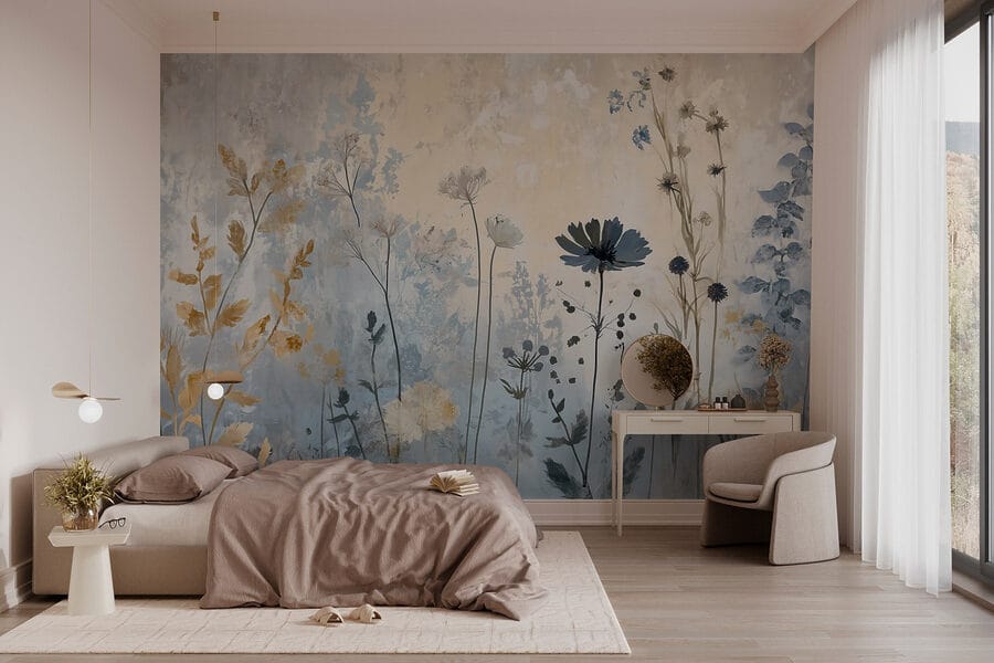 Schilderij van bloemen op een muur