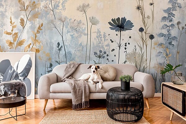 Schilderij van bloemen op een muur Schilderij van bloemen op een muur