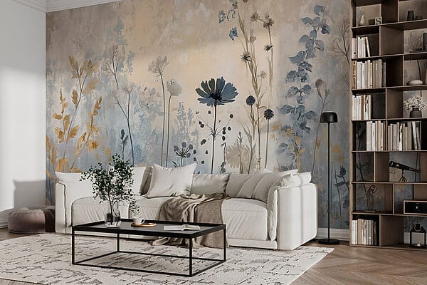 Schilderij van bloemen op een muur Schilderij van bloemen op een muur