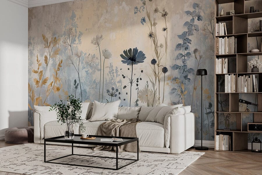 Schilderij van bloemen op een muur