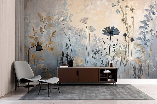 Schilderij van bloemen op een muur Schilderij van bloemen op een muur