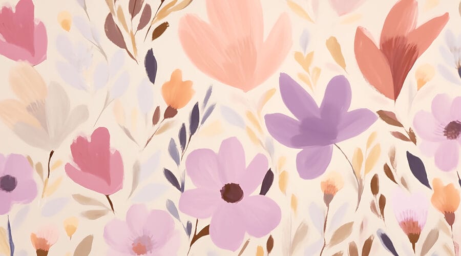 Schilderij van bloemen en bladeren