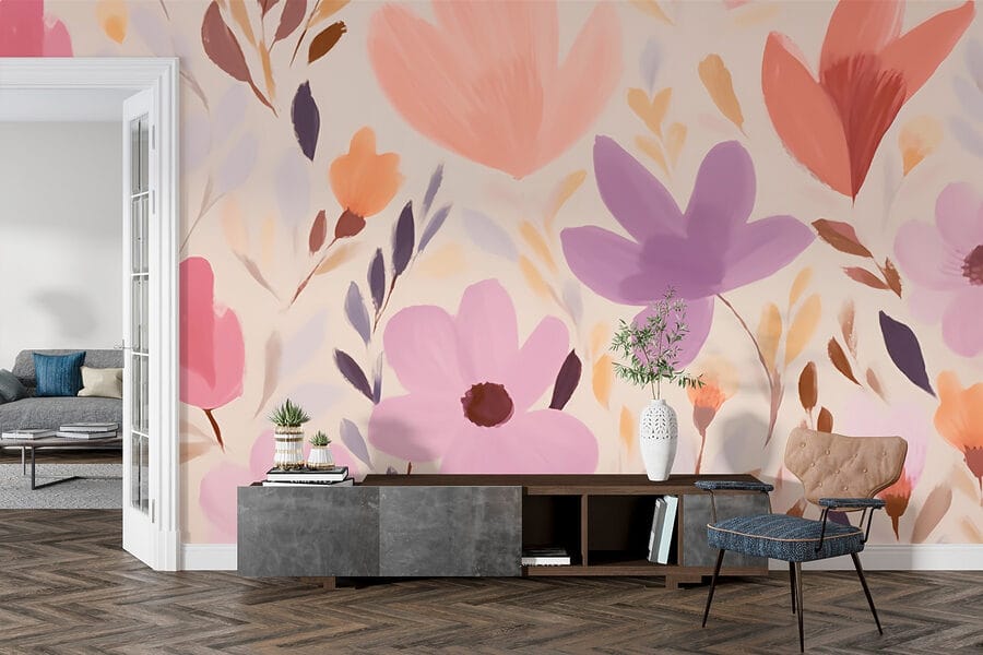 Schilderij van bloemen en bladeren