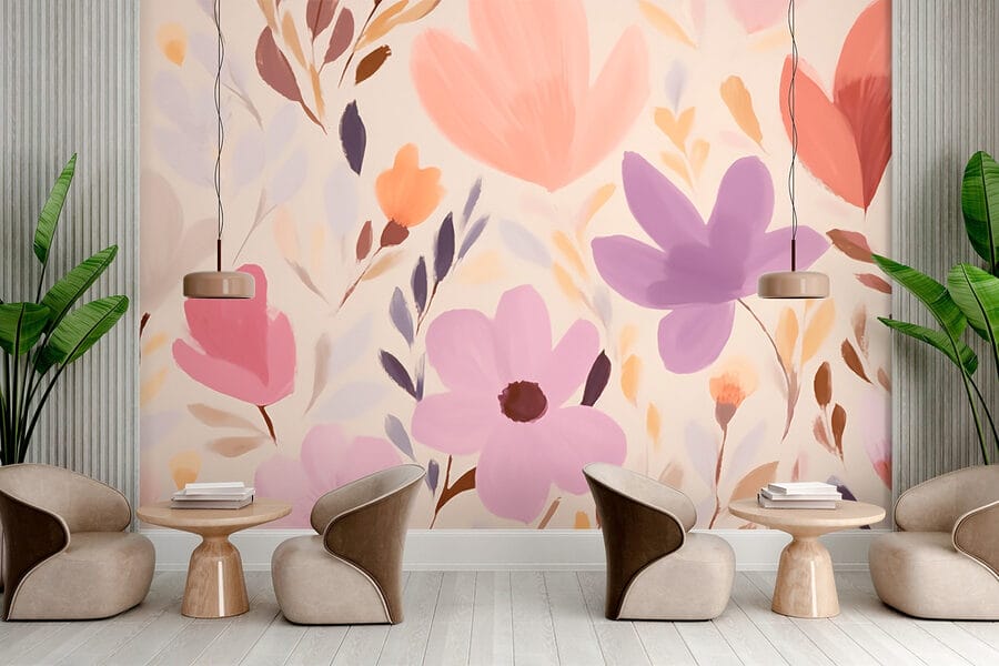 Schilderij van bloemen en bladeren