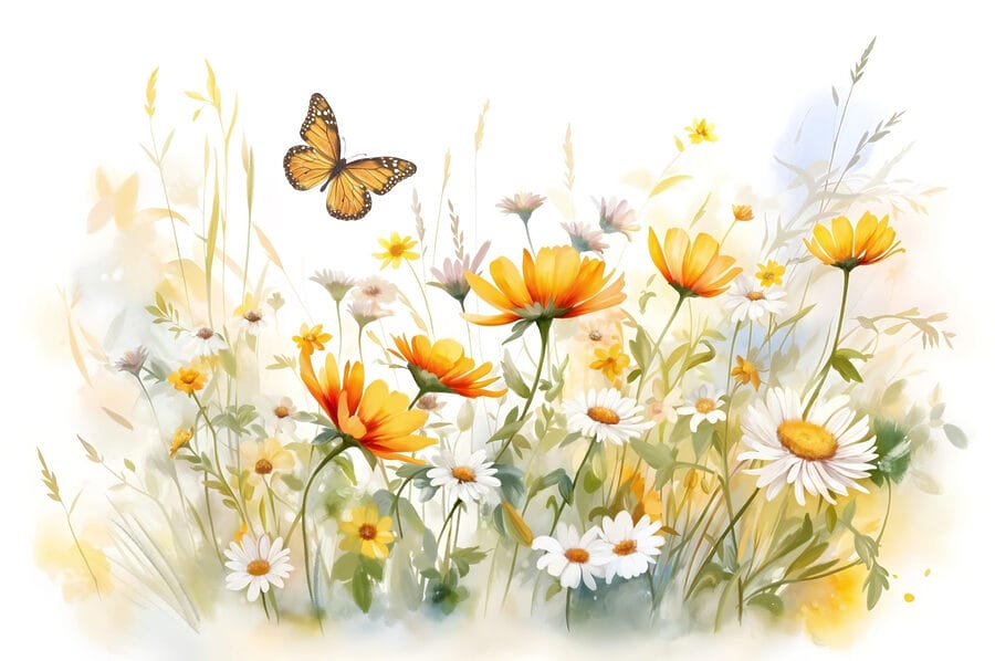Vlinder vliegt over bloemen