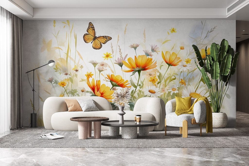 Butterfly flying over flowers Butterfly flying over flowers