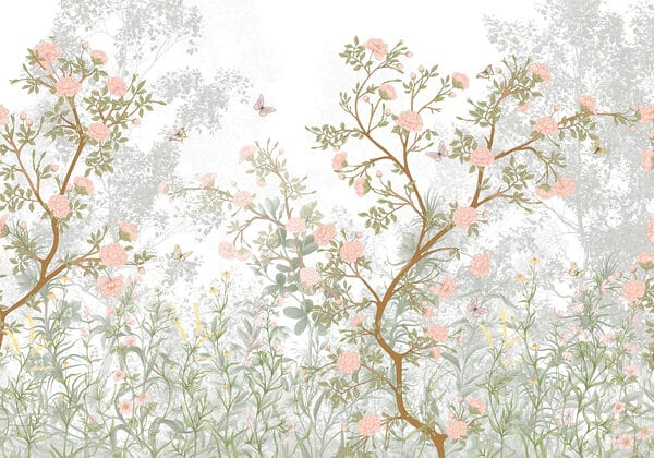 Schilderij van een boom met bloemen en vlinders Schilderij van een boom met bloemen en vlinders