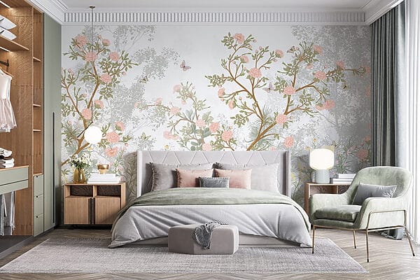 Schilderij van een boom met bloemen en vlinders Schilderij van een boom met bloemen en vlinders