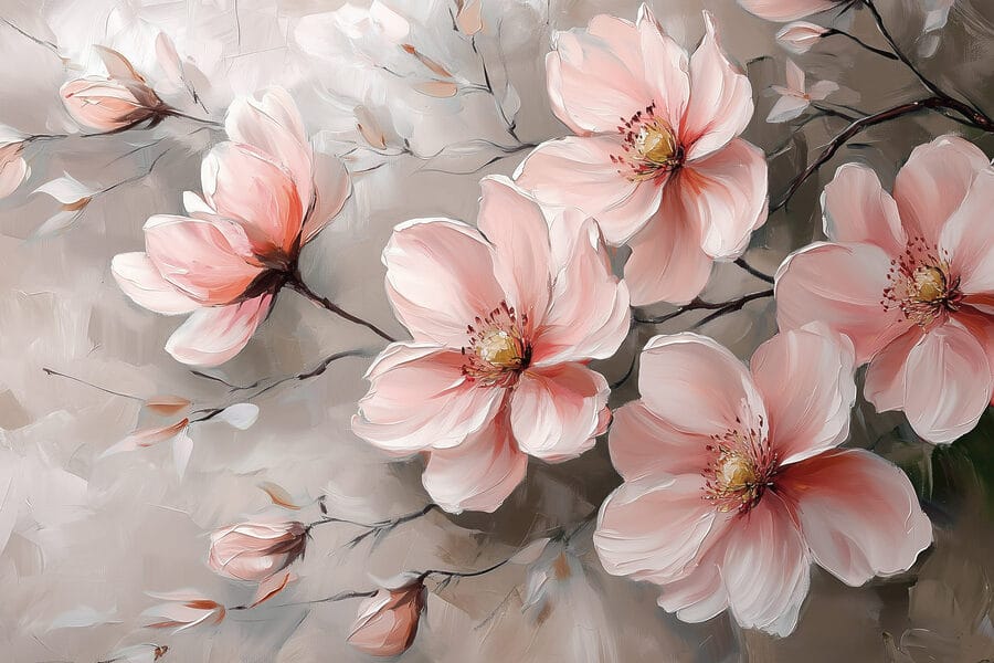 Schilderij van roze bloemen