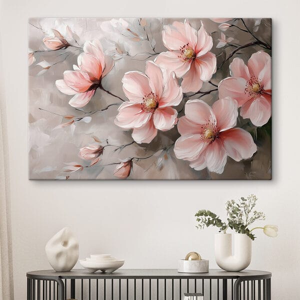 Schilderij van roze bloemen Schilderij van roze bloemen
