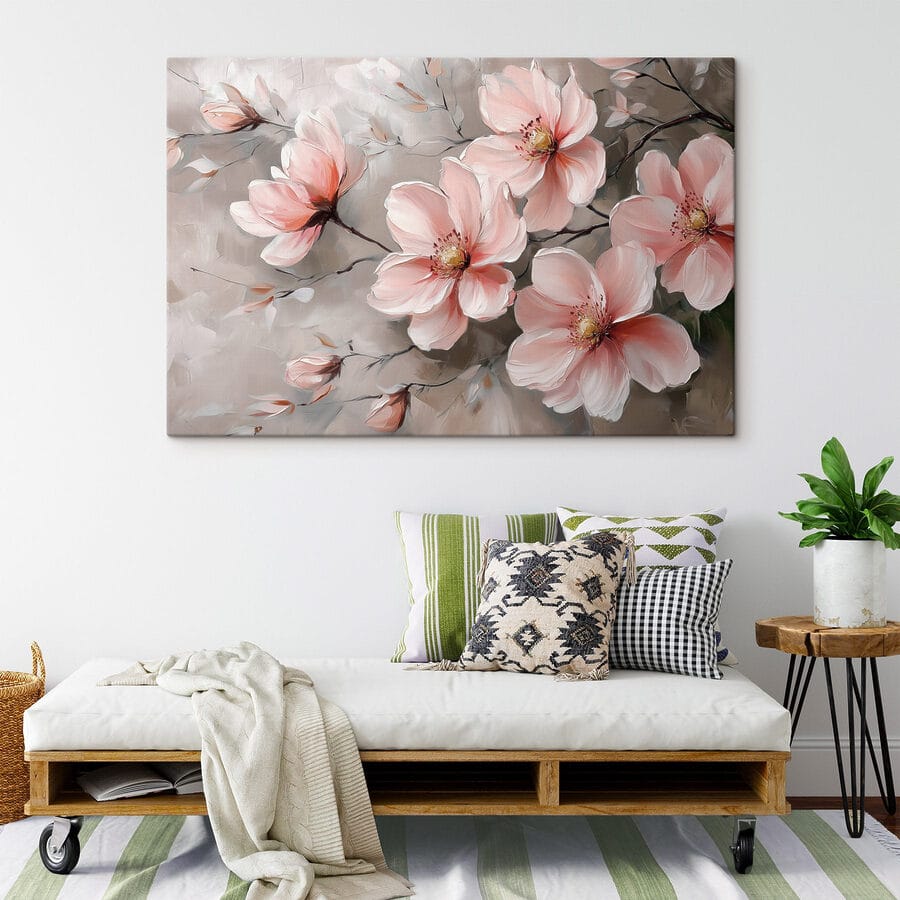 Schilderij van roze bloemen