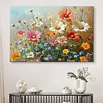 Canvas Schilderijen Schilderij van bloemen in een veld