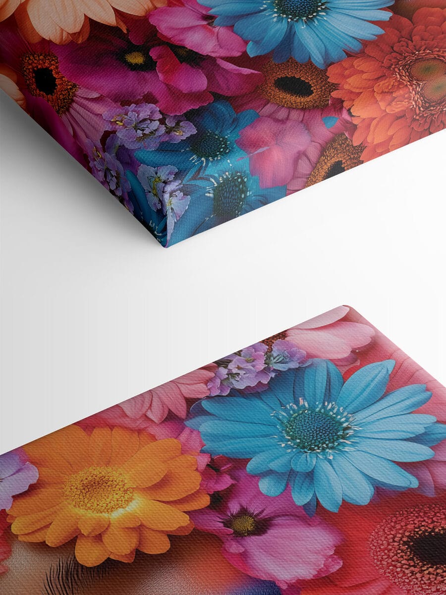 Vrouw met bloemen rond haar gezicht