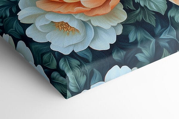 Schilderij van bloemen op een blauwe achtergrond Schilderij van bloemen op een blauwe achtergrond