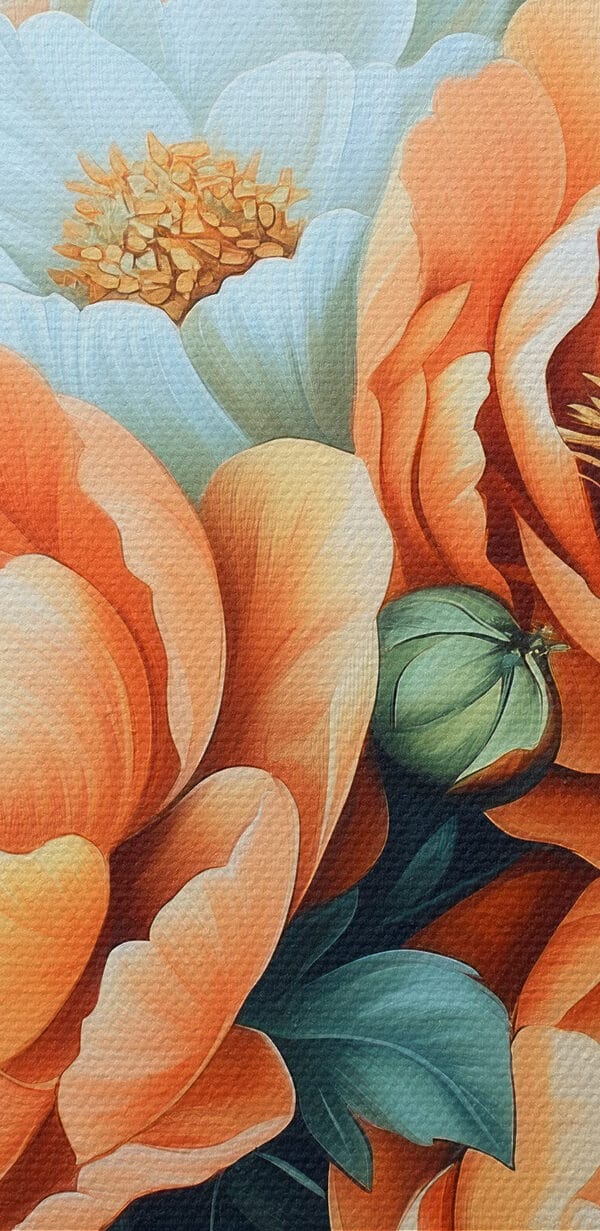 Schilderij van bloemen op een blauwe achtergrond Schilderij van bloemen op een blauwe achtergrond