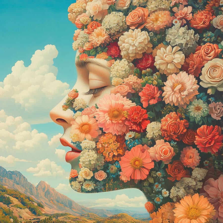 Vrouw met bloemen in haar haar