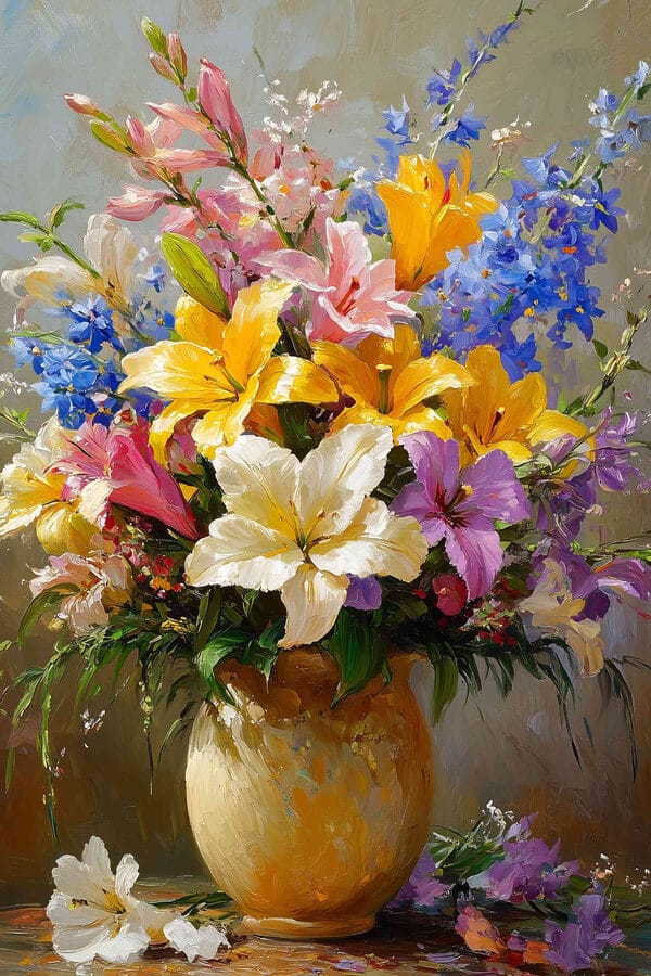 Schilderij van bloemen in een vaas Schilderij van bloemen in een vaas