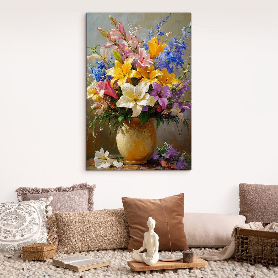 Schilderij van bloemen in een vaas
