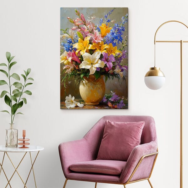 Schilderij van bloemen in een vaas Schilderij van bloemen in een vaas