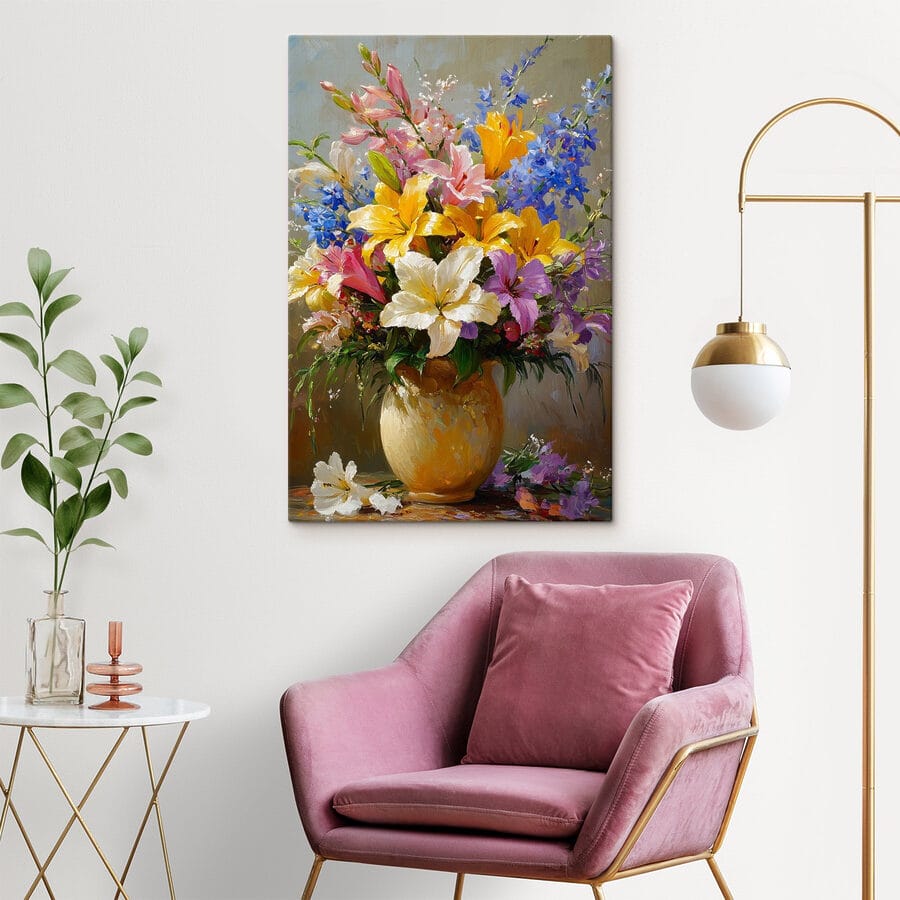 Schilderij van bloemen in een vaas